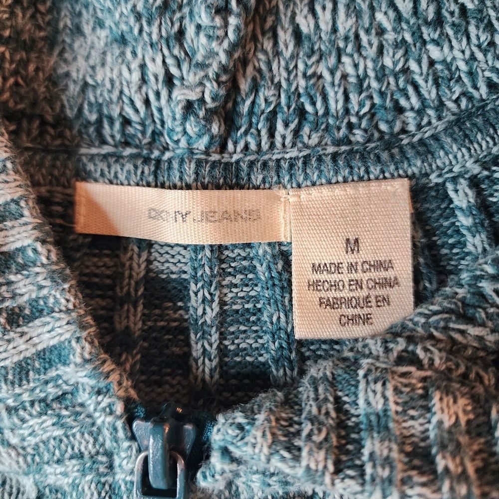 DKNY Jeans Women's Sweater SZ M Hooded 1/2 Zip Pullover Knit  Green Bell Sleeve - Picture 11 of 12